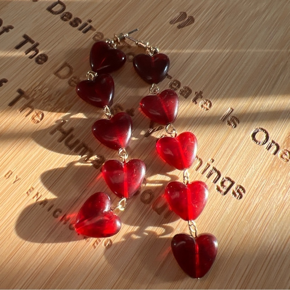 TERRA GEMMS Studio Series Red Heart Chain 14K Gold Plated Drop Earrings